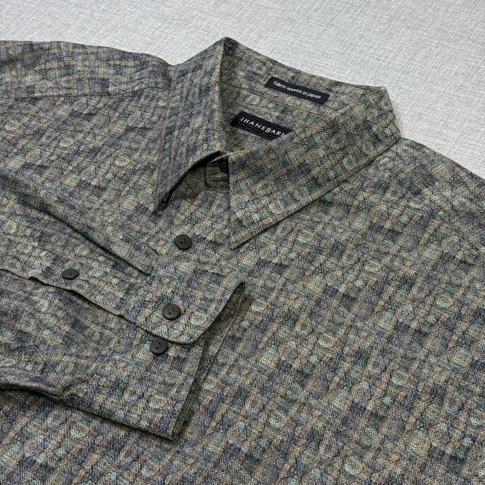 Jhane Barnes Button-Up Shirt Mens XL Multicolor Geometric Cotton Woven In Japan